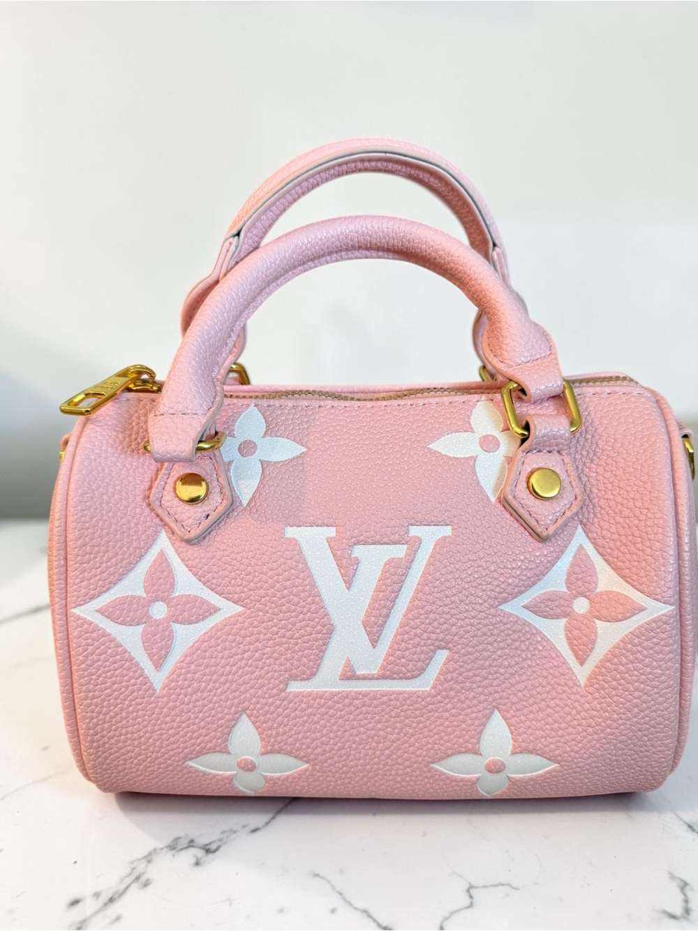 NWOT Source Unknown Pink and White Mini Monogram Satchel